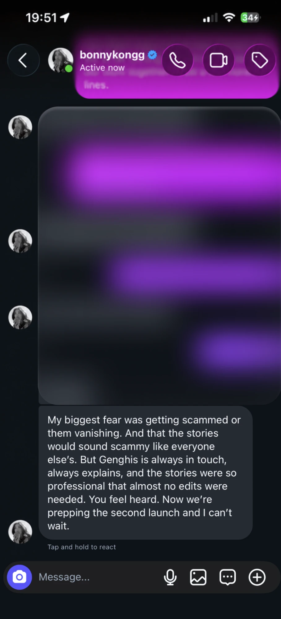Instagram chat with the review from @bonnykongg